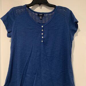1X Blue Chaps Button Top Shirt with Shoulder Lace